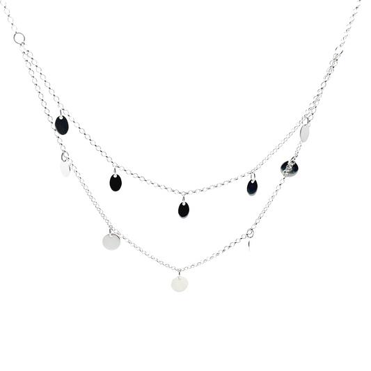 925 Silver Layered Necklace with Silver Disks for Women and Teens