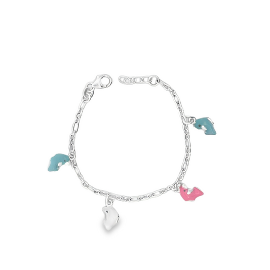 Kinder-Charm-Armband aus 925er Sterlingsilber mit bunten Emaille-Charms