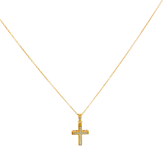 925 Silver Gold-Plated Cross Pendant Necklace with Crystals
