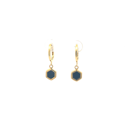 Huggie drop earring with black stone