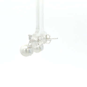 925 Silver Pearl Stud Earrings with Crystal Accents