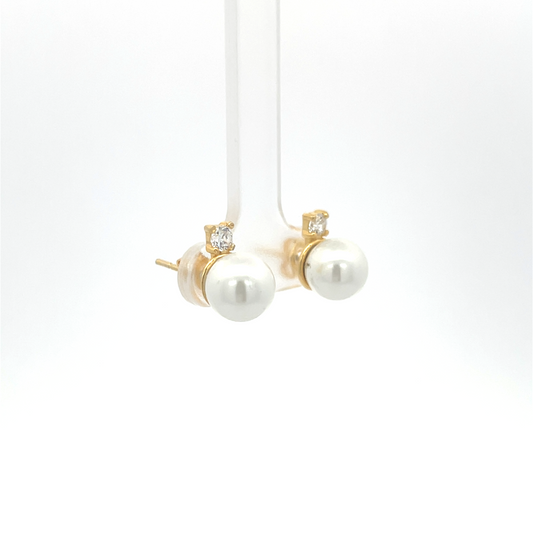 925 Silver Pearl Stud Earrings with Yellow Gold Plating