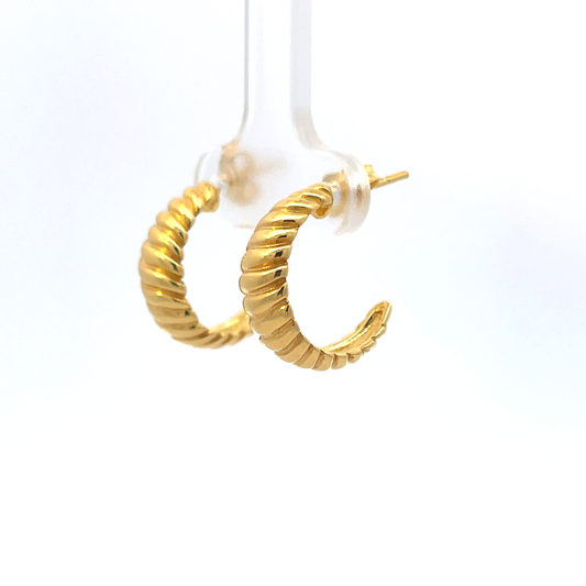 925 Silver Textured Hoop Earrings with Gold Plating