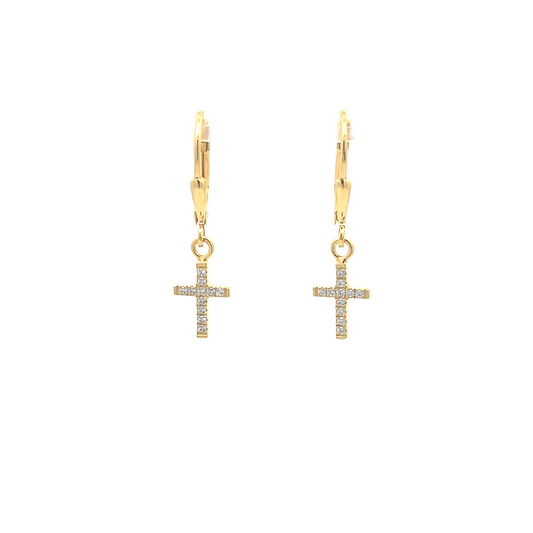 925 Silver Cross Drop Earrings with Gold Plating & Cubic Zirconia