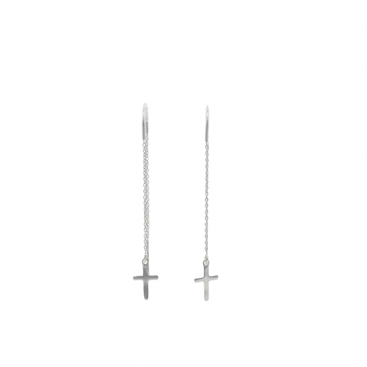 925 Silver Threader Earrings with Cross
