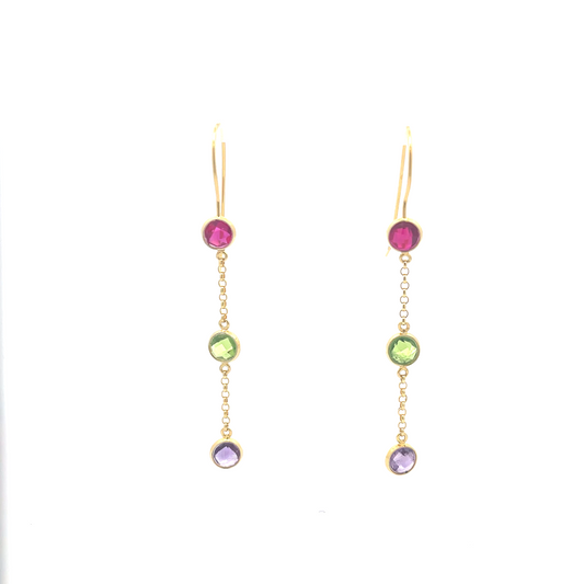 Vergoldete Ohrhänger mit bunten Edelsteinen