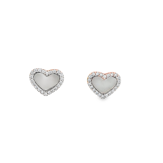 925 Silver Heart-Shaped Stud Earrings with Rose Gold Plating