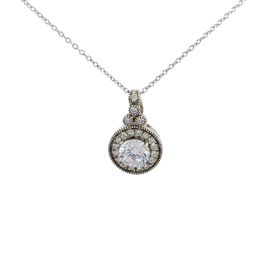 Chain with round zircon pendant with oxidised finish