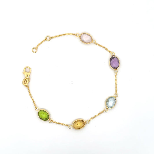 Multicolor Gemstone Bracelet in Gold Polish on Silver Elegant & Vibrant