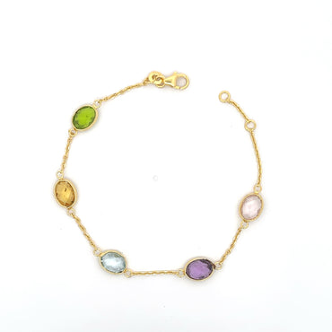 Multicolor Gemstone Bracelet in Gold Polish on Silver Elegant & Vibrant