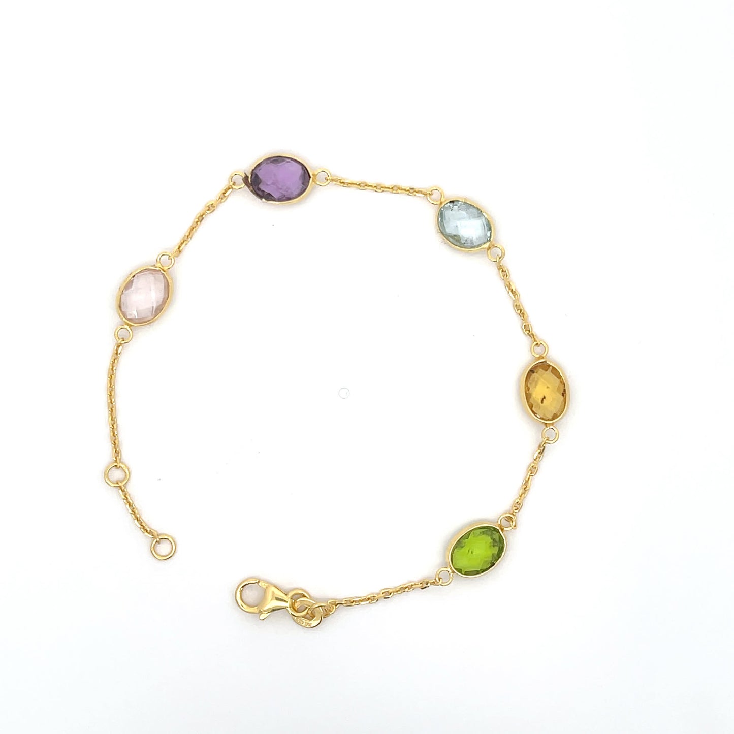 Multicolor Gemstone Bracelet in Gold Polish on Silver Elegant & Vibrant