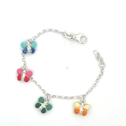925 Sterling Silver Kids Bracelet with Colorful Butterfly Charms
