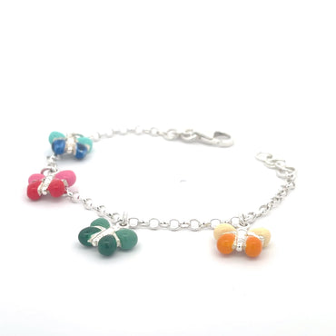 925 Sterling Silver Kids Bracelet with Colorful Butterfly Charms