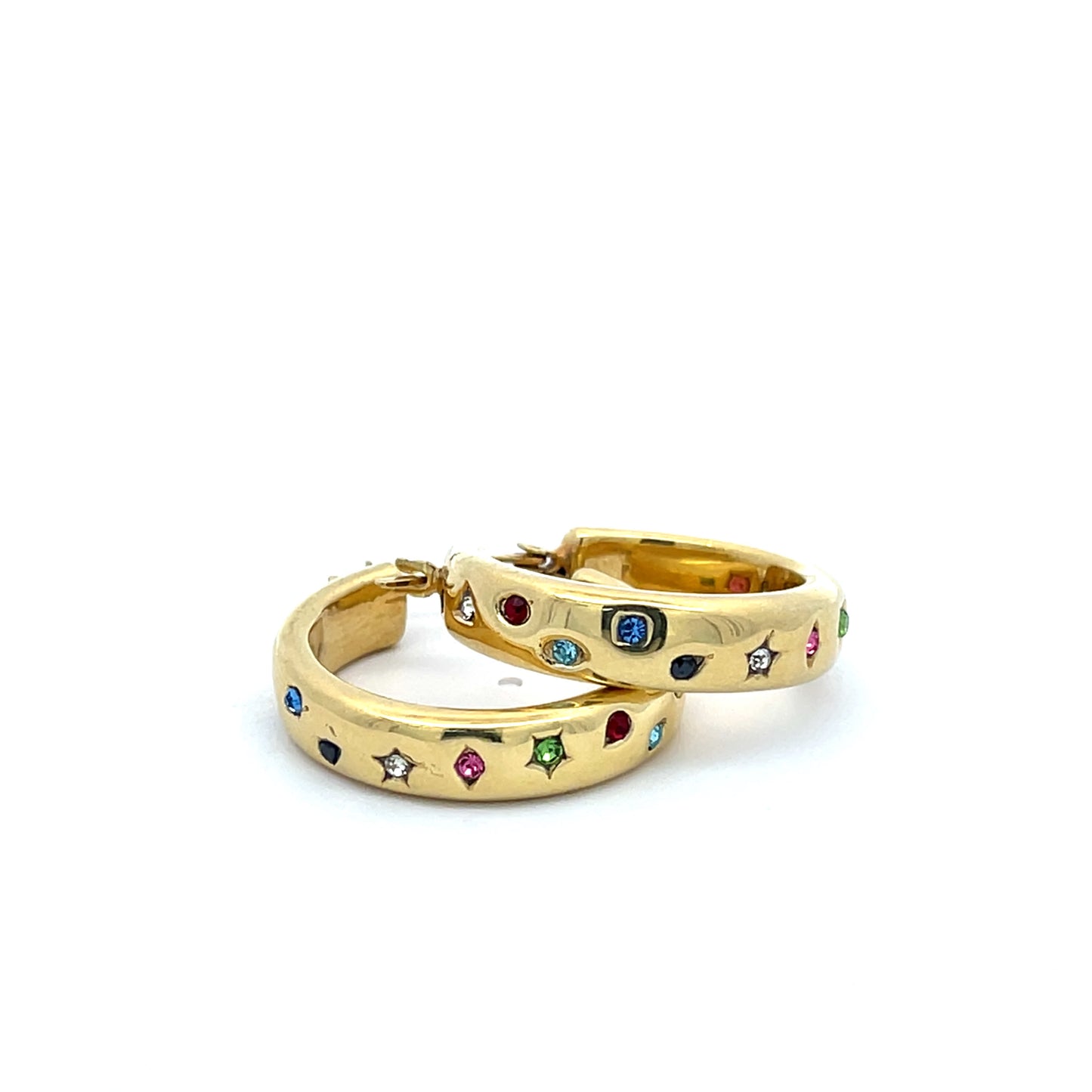 925 Silver Gold-Plated Hoop Earrings with Multicolored Stones