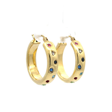 925 Silver Gold-Plated Hoop Earrings with Multicolored Stones