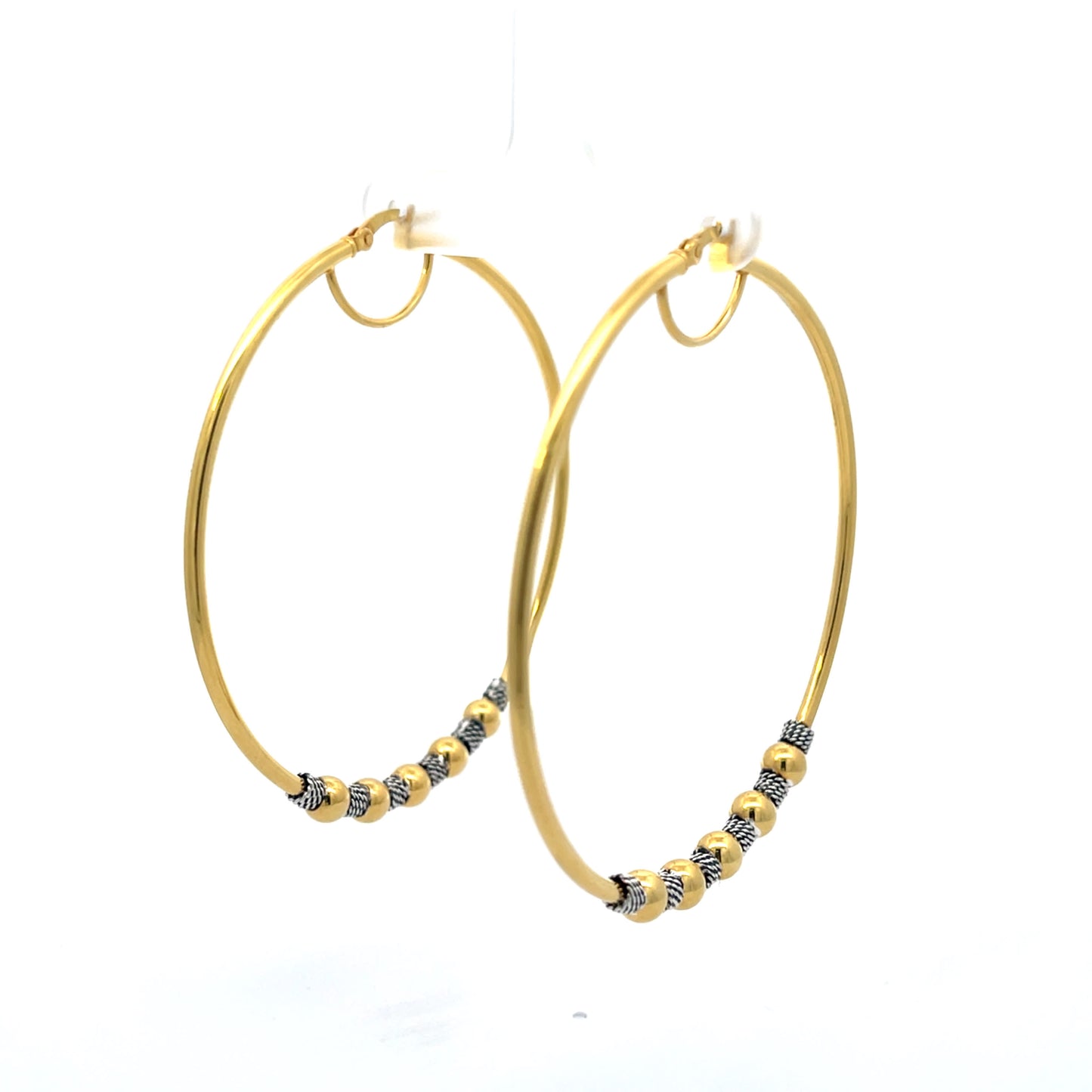 925 Silver Gold-Plated Hoop Earrings with Silver and Black Accents