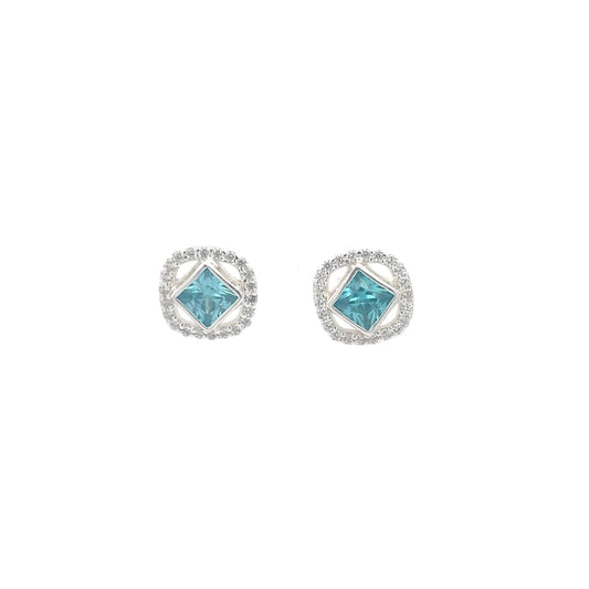 925 Silver Aqua Stone Stud Earrings