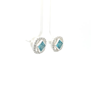 925 Silver Aqua Stone Stud Earrings