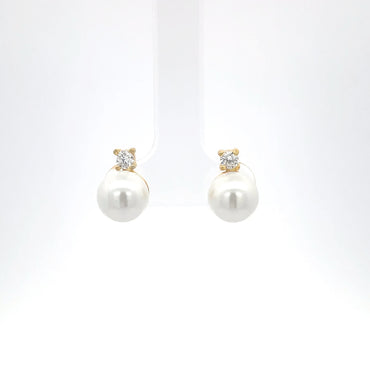 925 Silver Pearl Stud Earrings with Yellow Gold Plating