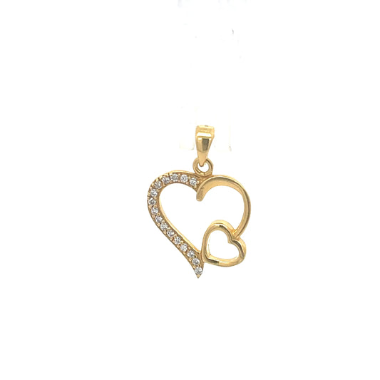 Vergoldeter Doppelherz-Anhänger mit Zirkonia
