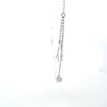 925 Silver Layered Necklace with Silver Disks for Women and Teens