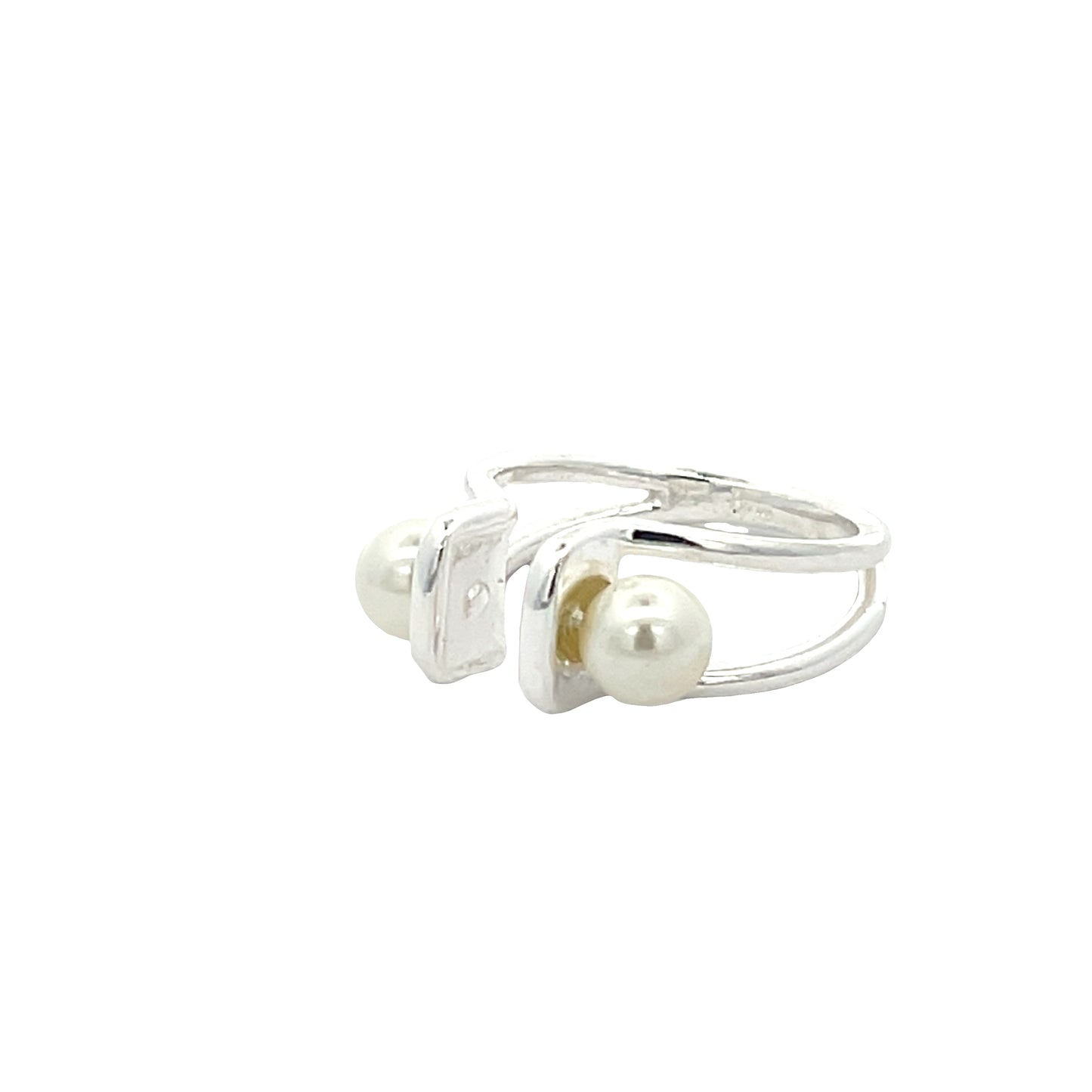 925 Silver Open Ring with Dual Synthetic Pearls