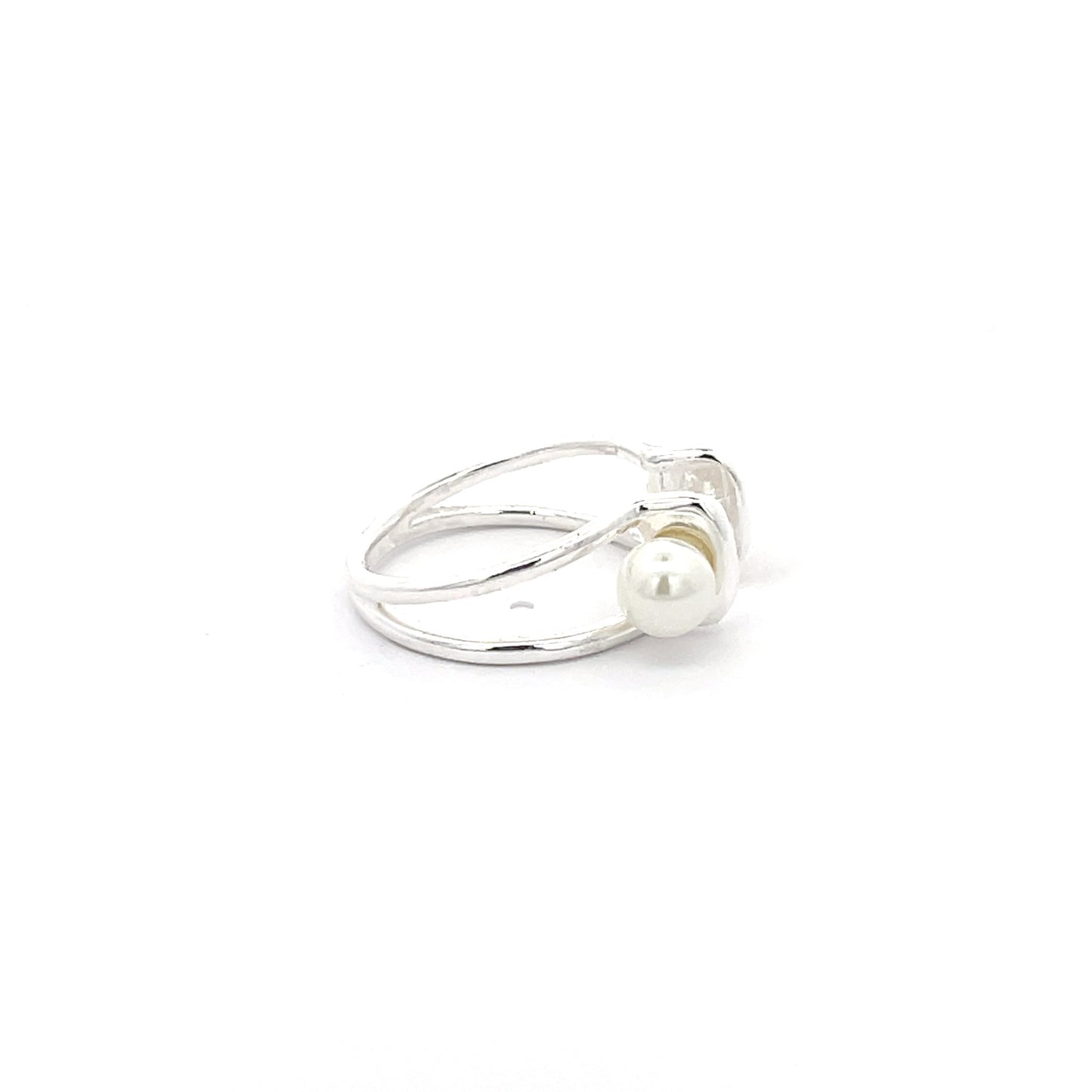925 Silver Open Ring with Dual Synthetic Pearls