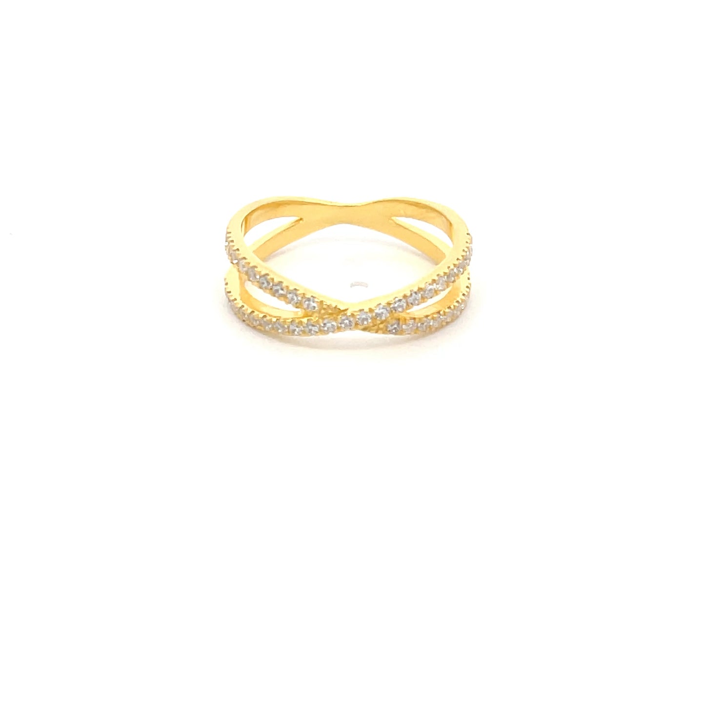 925 Silver 14K Yellow Gold-Plated Criss-Cross Ring with Zircon Accents
