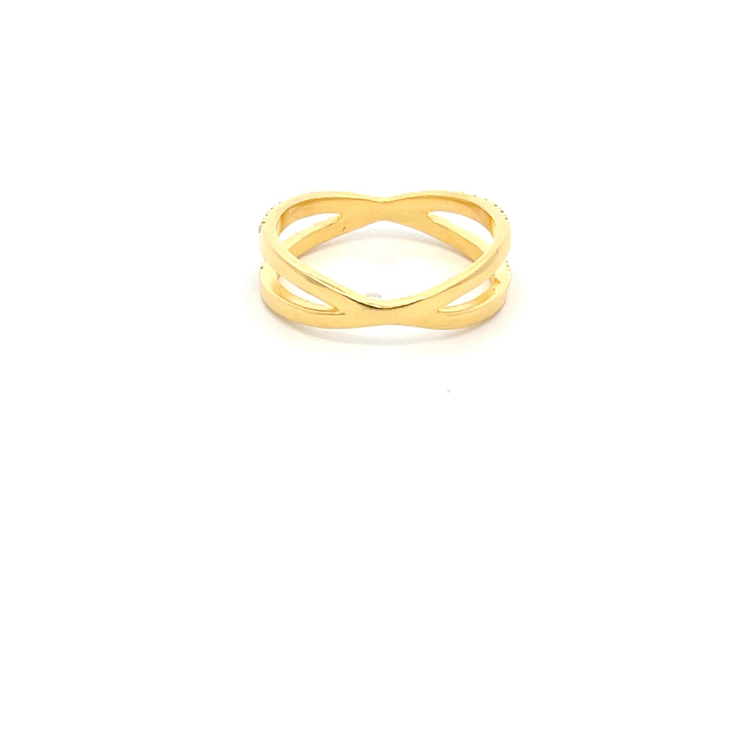 925 Silver 14K Yellow Gold-Plated Criss-Cross Ring with Zircon Accents