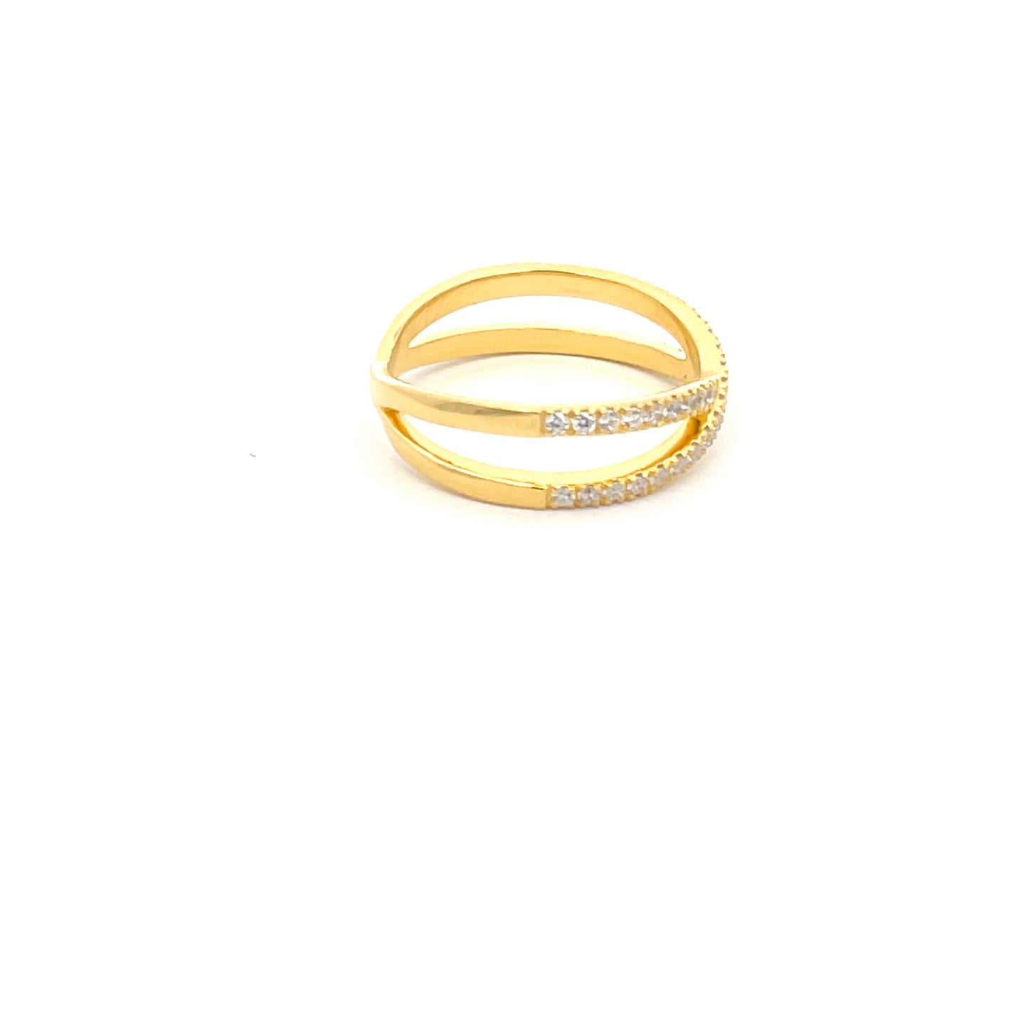 925 Silver 14K Yellow Gold-Plated Criss-Cross Ring with Zircon Accents