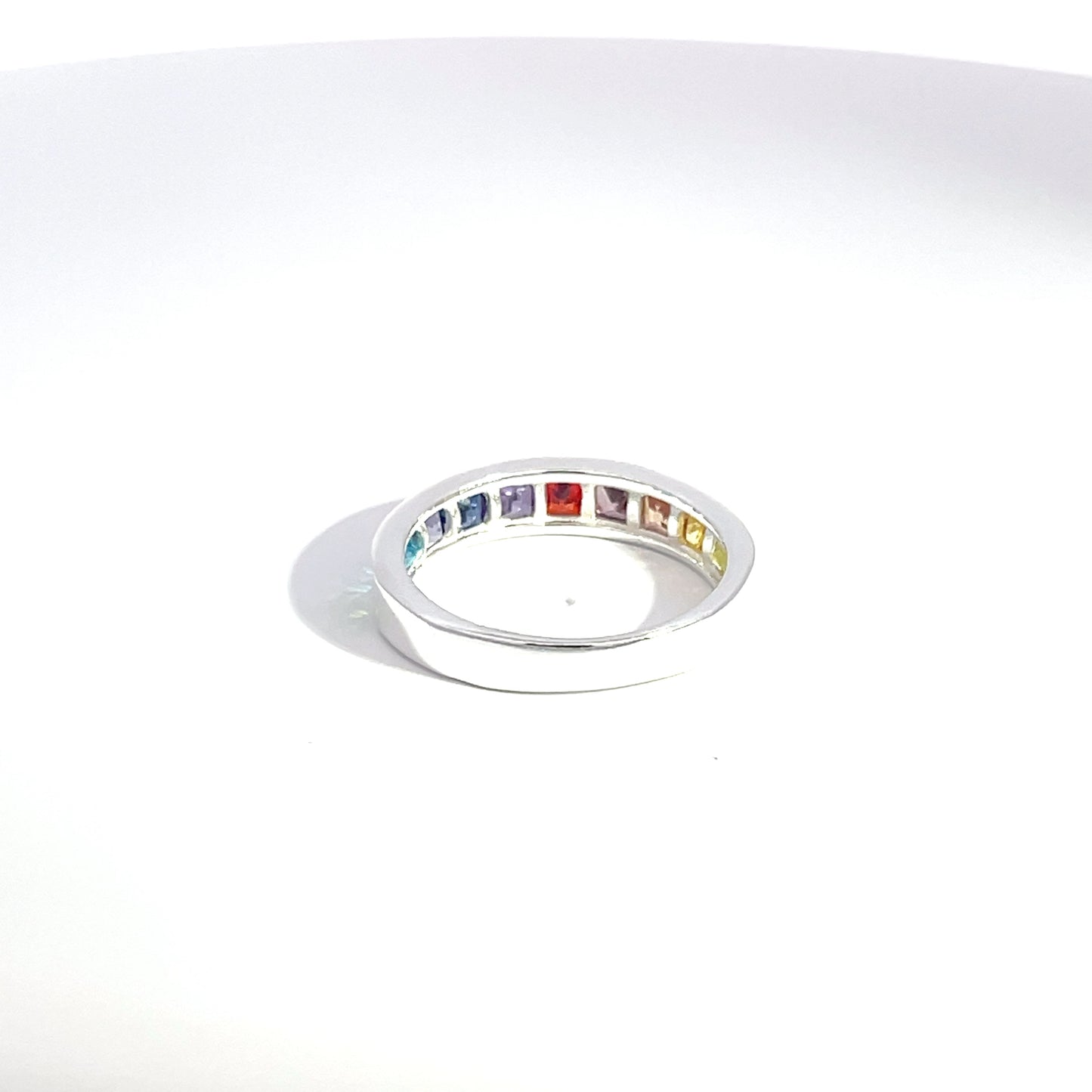 925 Silver Multicolor Zircon Band Ring – Rainbow Sparkle