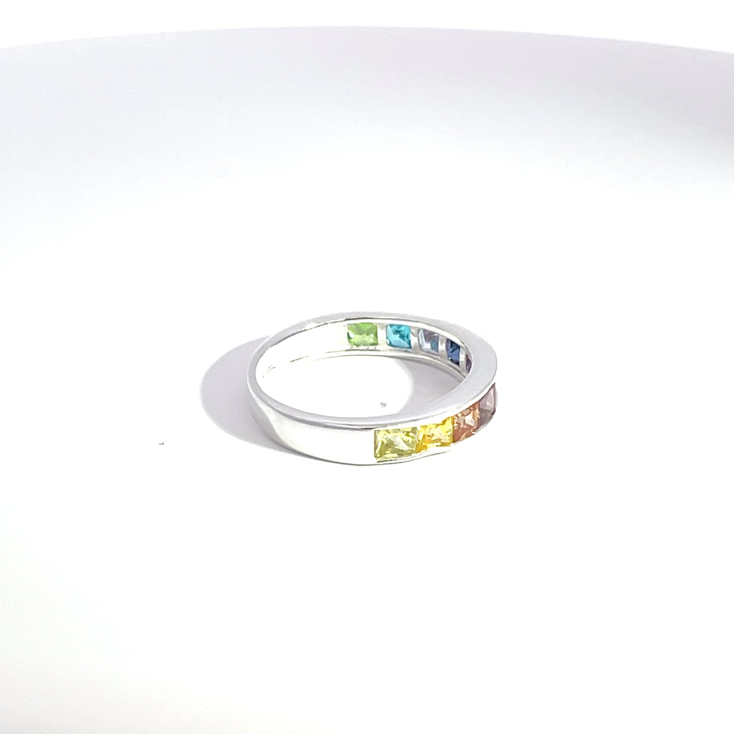 925 Silver Multicolor Zircon Band Ring – Rainbow Sparkle