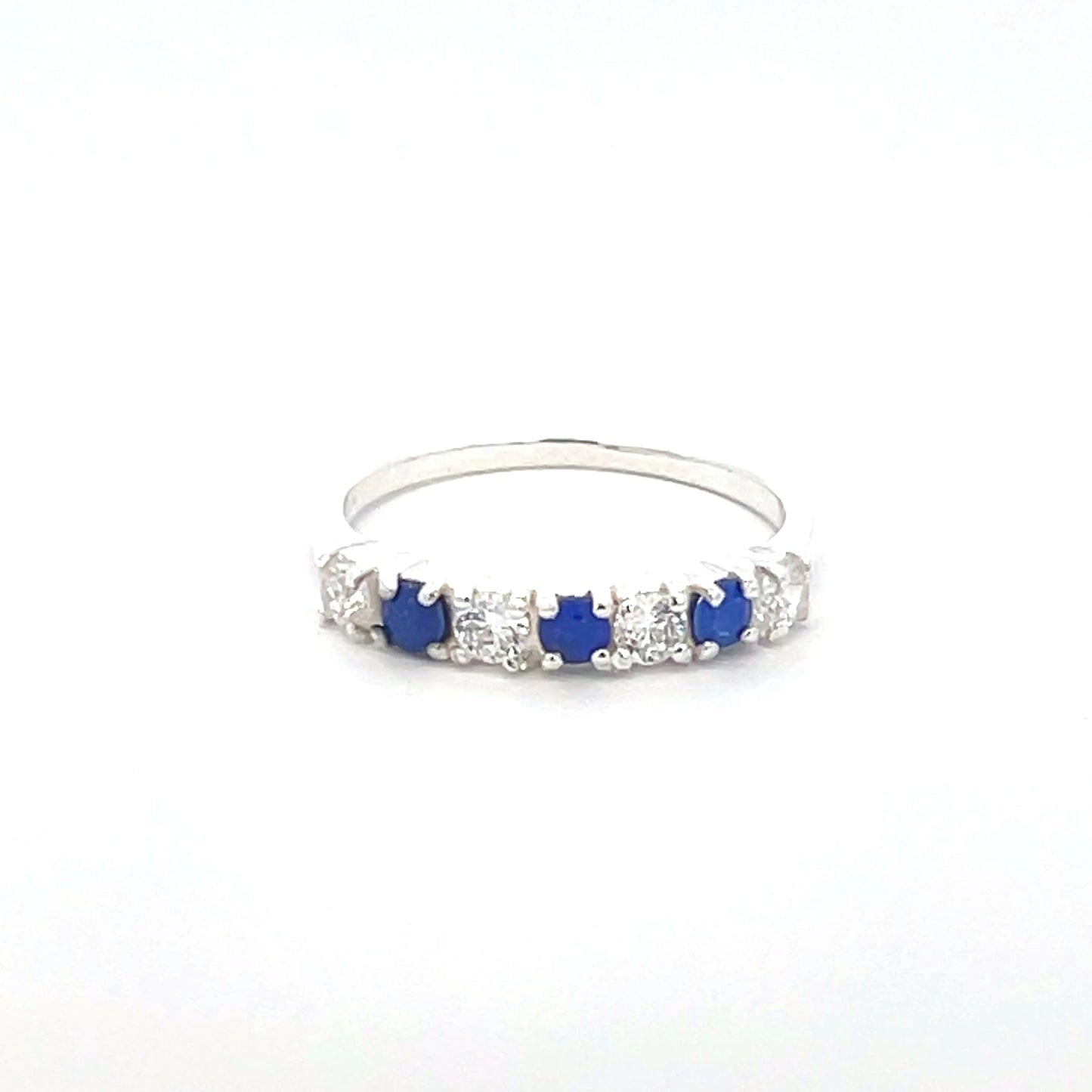 925 Silver Band Ring with Blue and White Zircon Stones