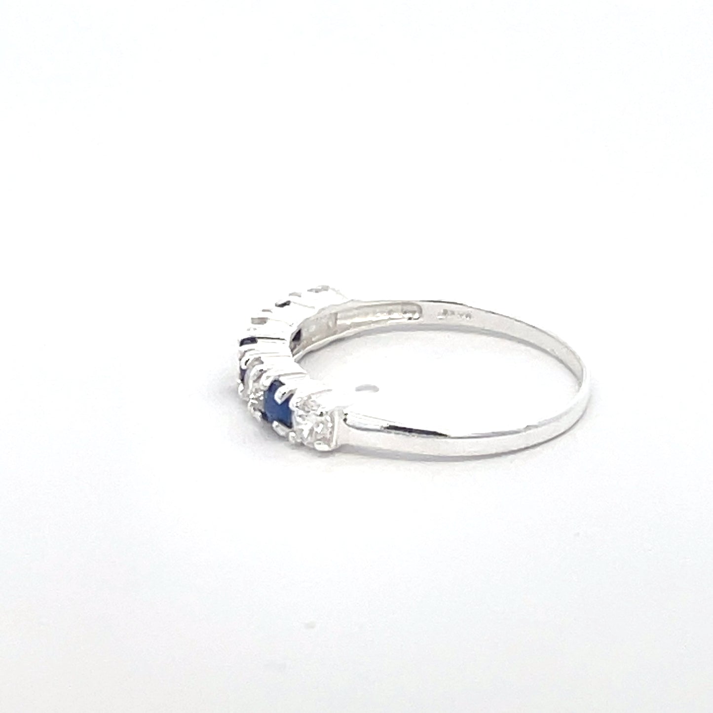 925 Silver Band Ring with Blue and White Zircon Stones