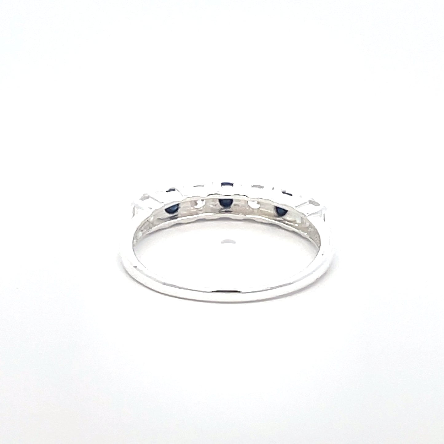 925 Silver Band Ring with Blue and White Zircon Stones