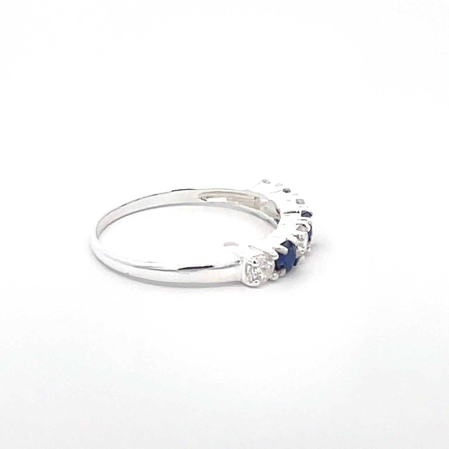 925 Silver Band Ring with Blue and White Zircon Stones