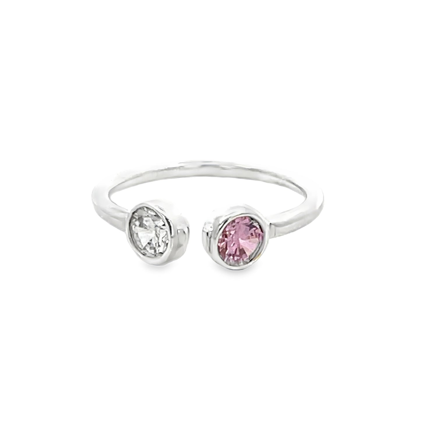 925 Silver Open Ring with White and Pink Zircon