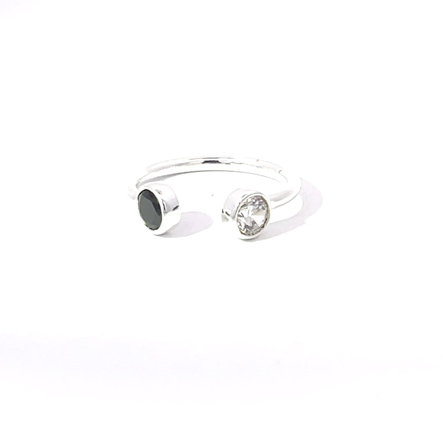 925 Silver Open Ring with White and Black Zircon