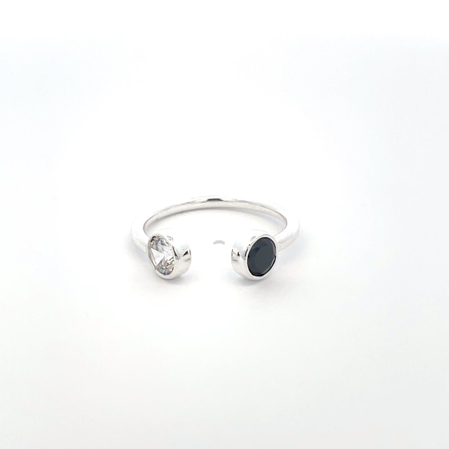 925 Silver Open Ring with White and Black Zircon