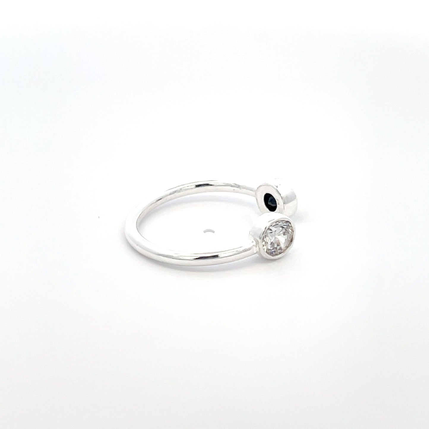 925 Silver Open Ring with White and Black Zircon