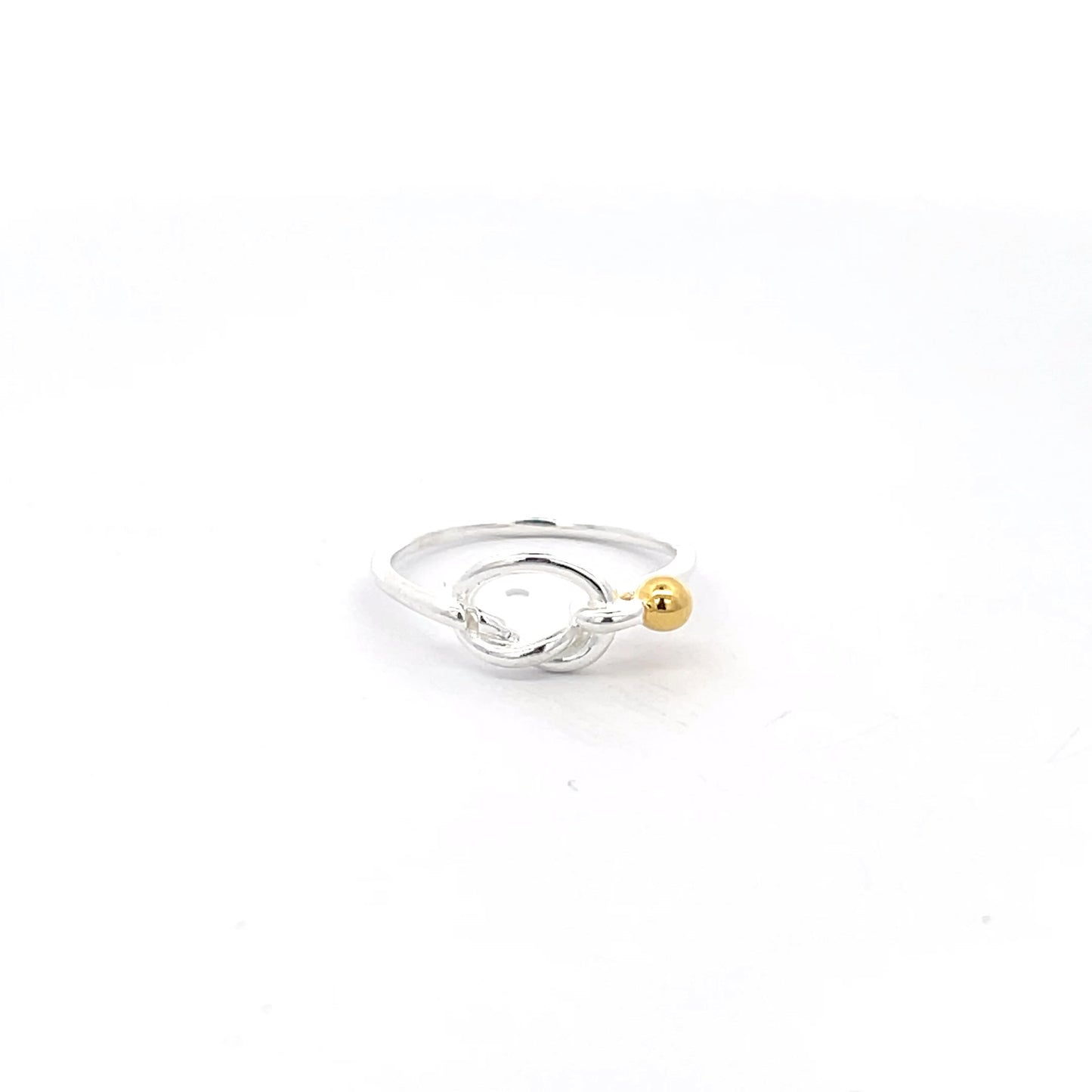 925 Silver Knot Ring with Gold-Plated Bead Accent