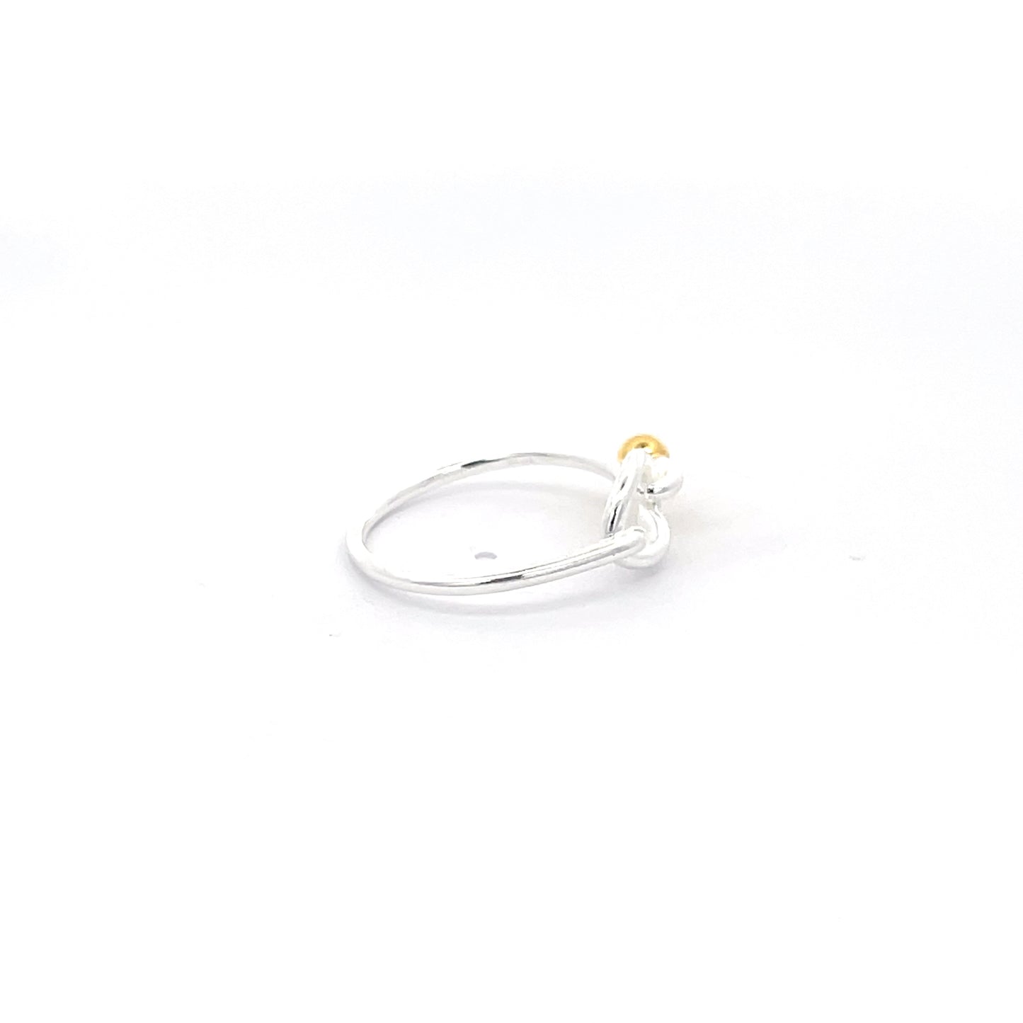925 Silver Knot Ring with Gold-Plated Bead Accent