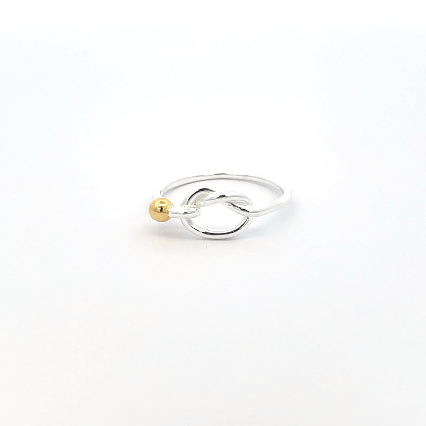 925 Silver Knot Ring with Gold-Plated Bead Accent