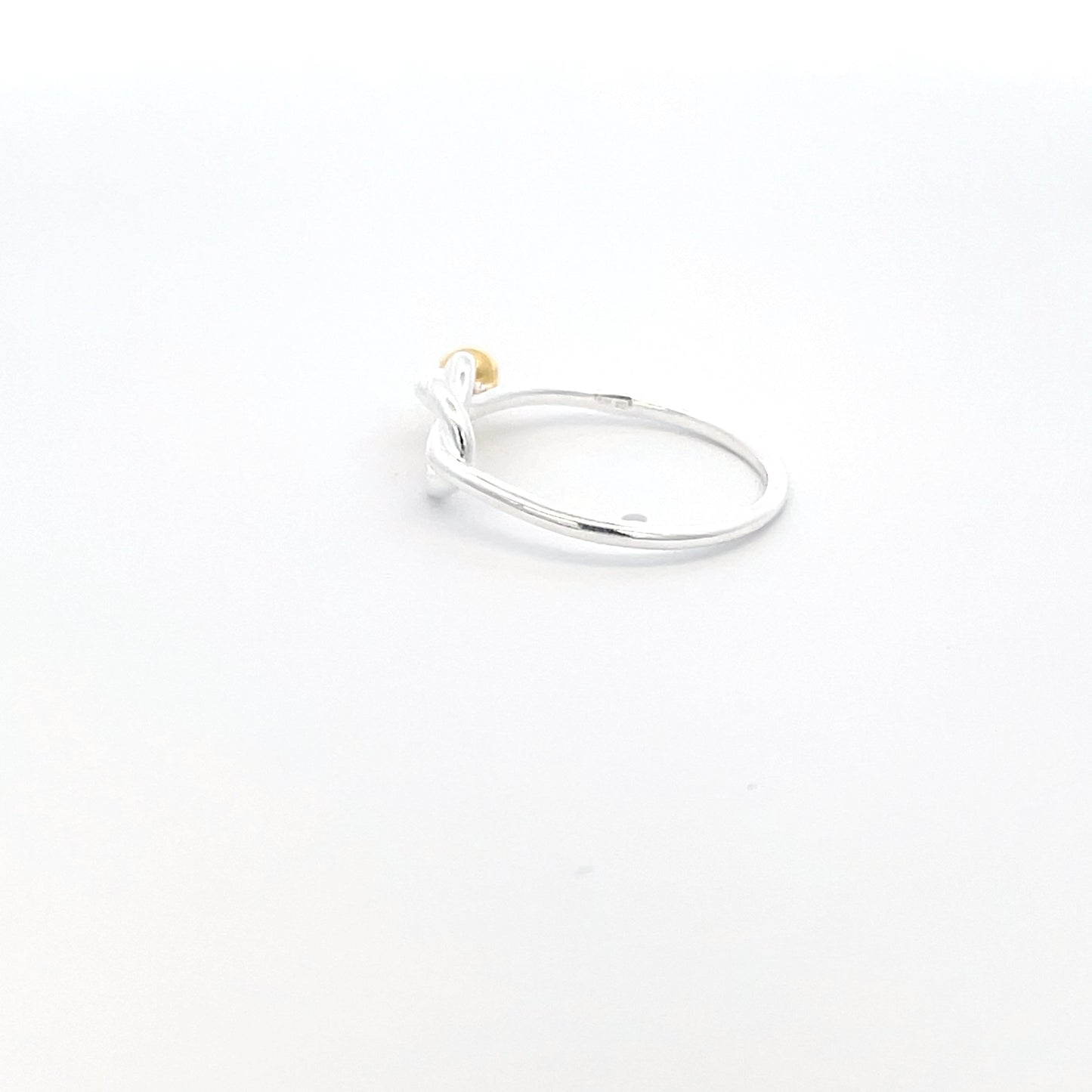 925 Silver Knot Ring with Gold-Plated Bead Accent