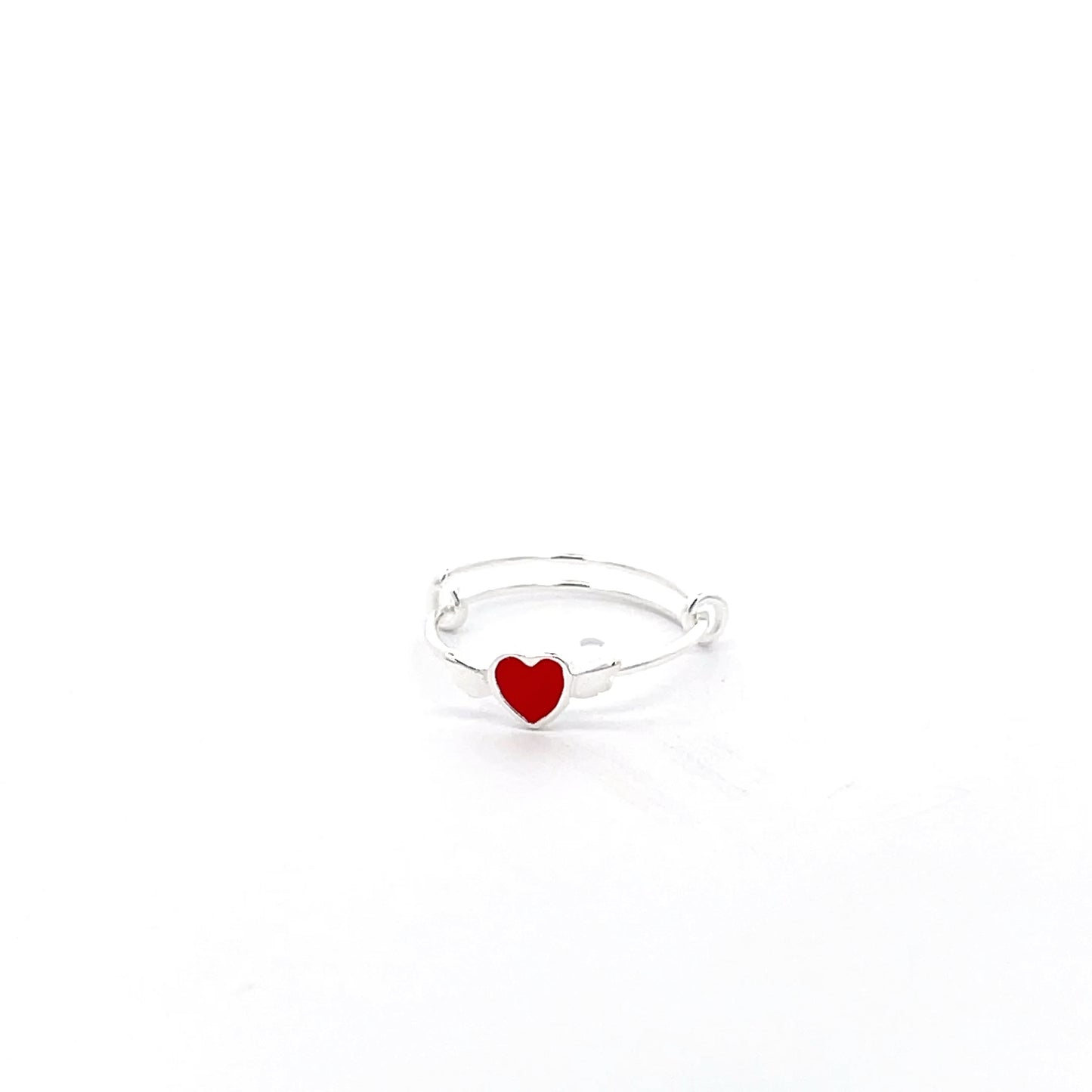 925 Silver Kids Adjustable Ring with Red Heart Accent