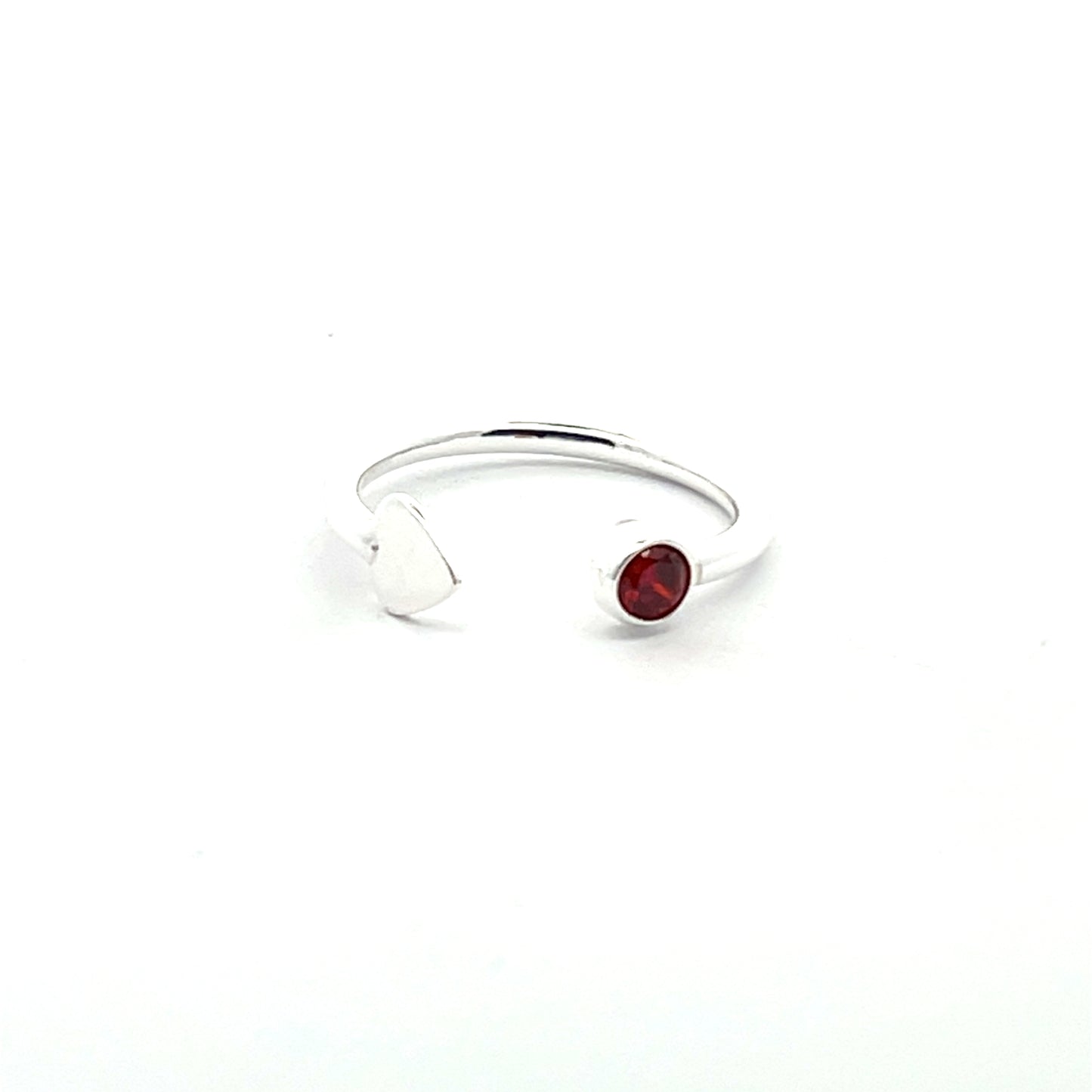 925 Silver Adjustable Ring with Heart and Red Stone
