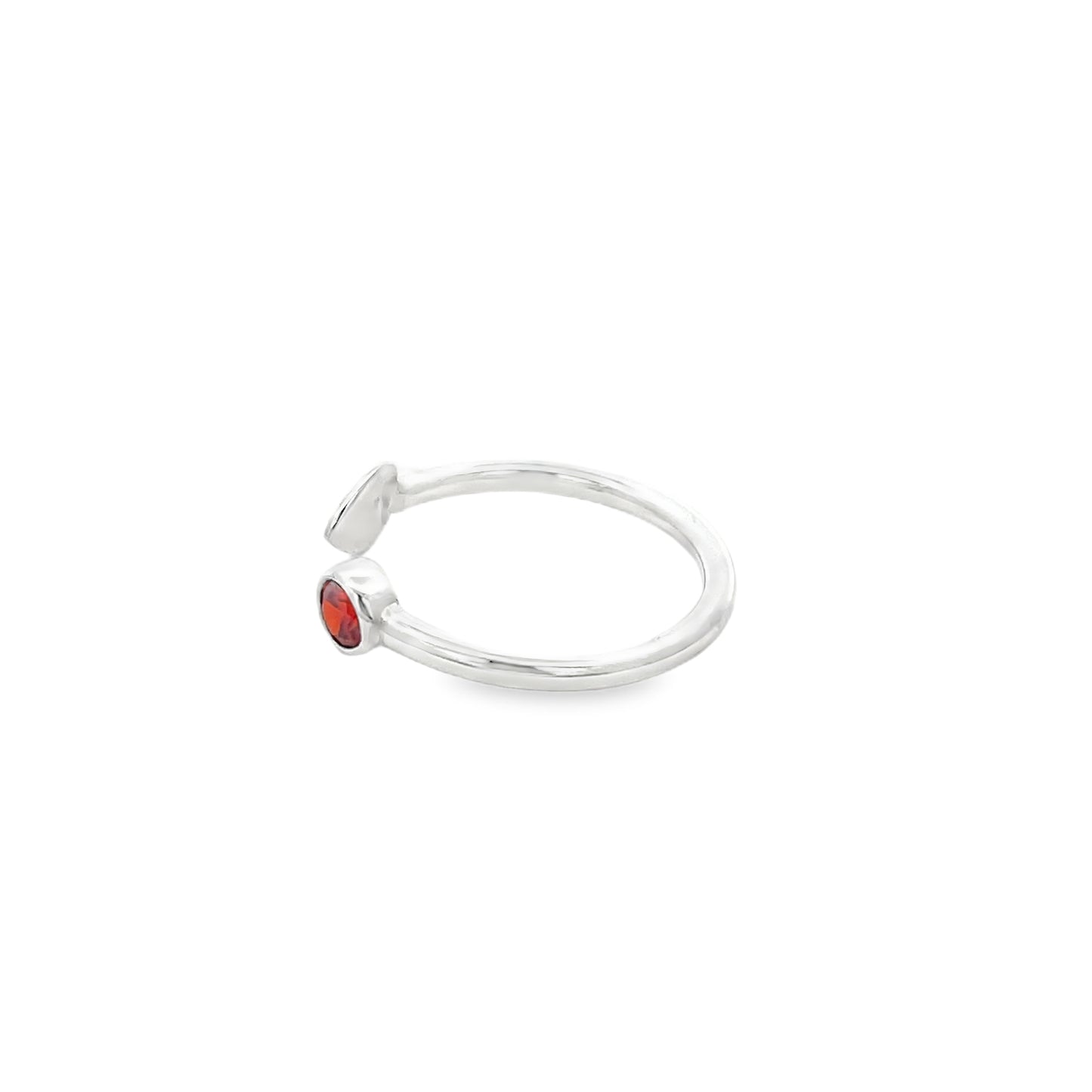 925 Silver Adjustable Ring with Heart and Red Stone
