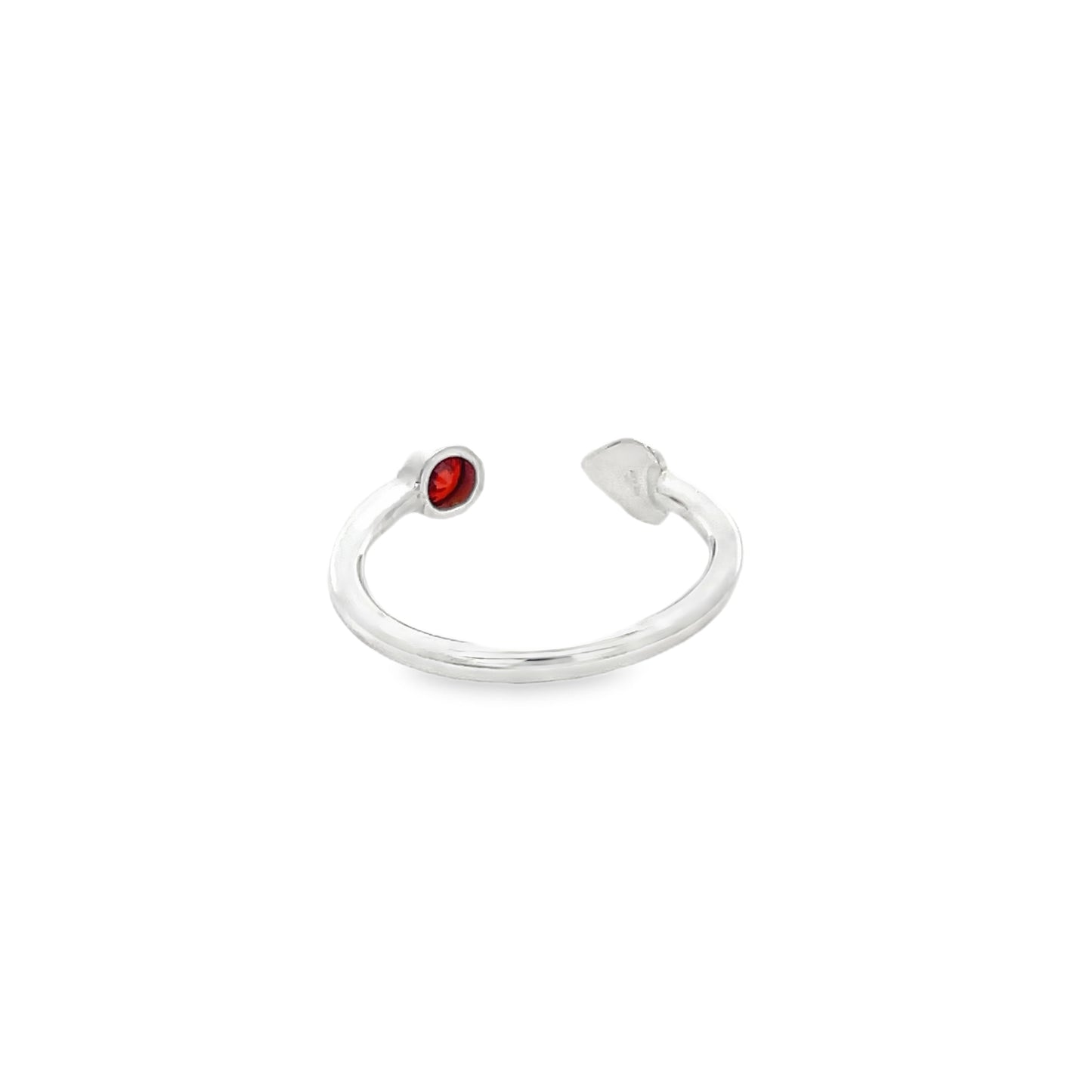 925 Silver Adjustable Ring with Heart and Red Stone