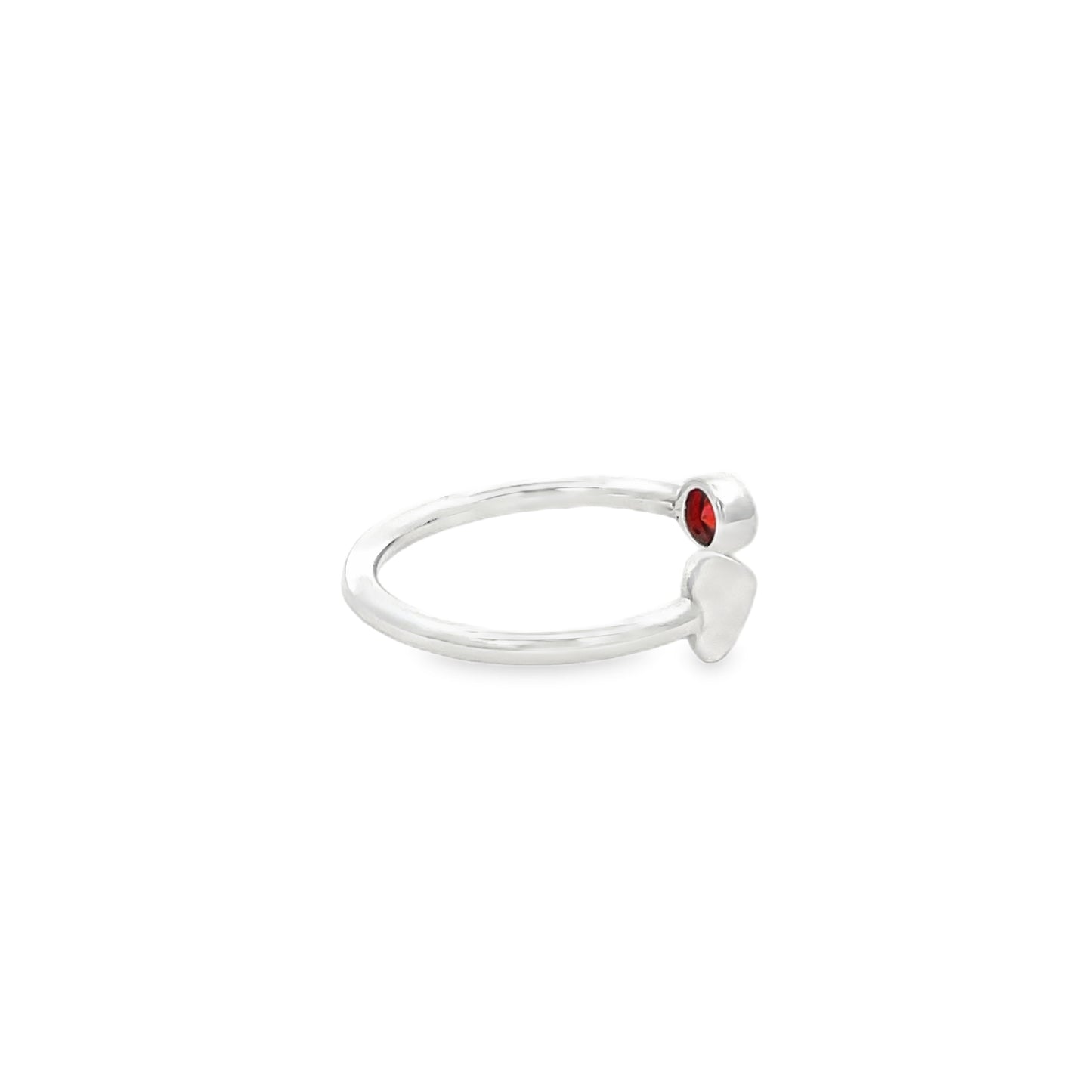925 Silver Adjustable Ring with Heart and Red Stone
