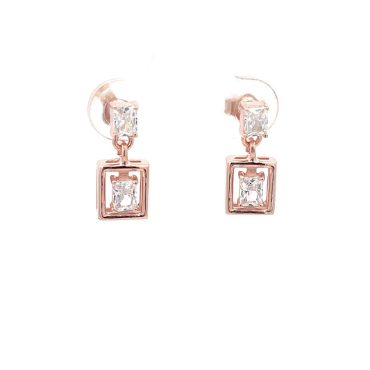 Rechteckige Ohrhänger aus 925er Sterlingsilber, rosévergoldet, mit Zirkonia